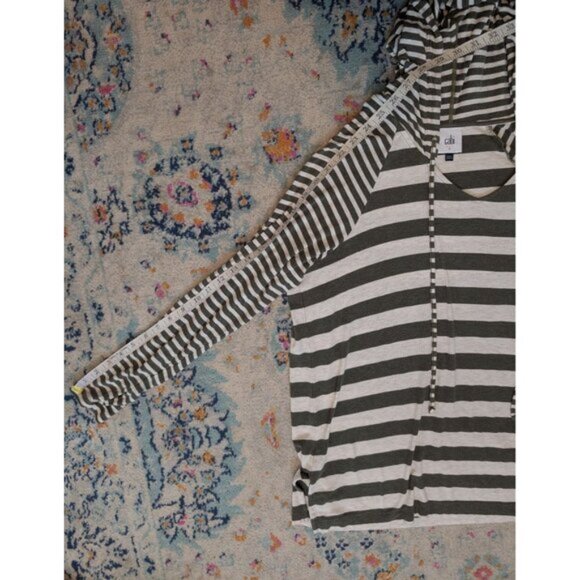 Cabi Playoff Hooded Blouse Lightweight Green and White Striped Hoodie Style 5731 - Picture 7 of 10